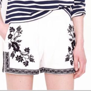 White and black floral embroidered gauze shorts